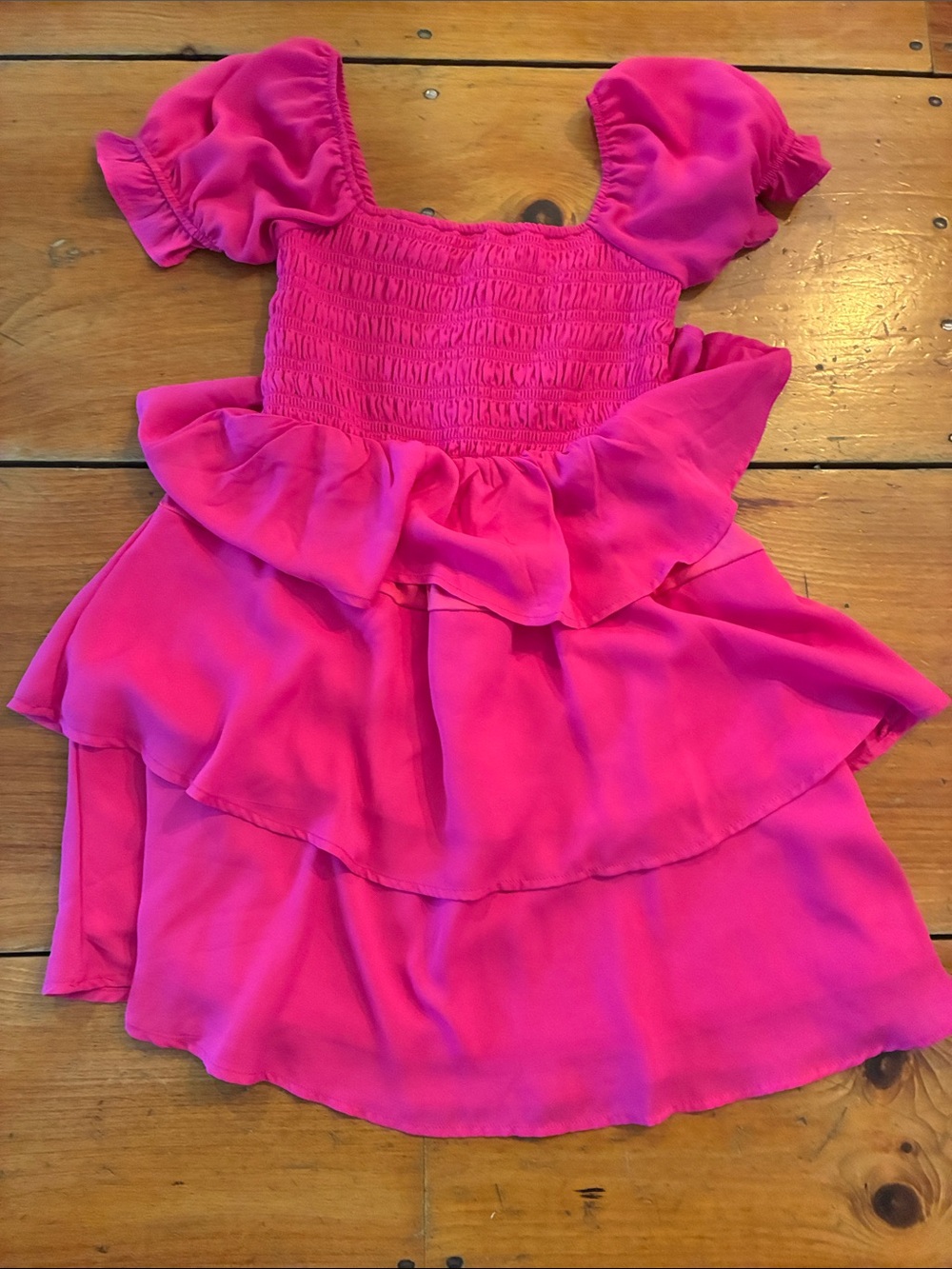 Francescas tiered, smocked Magenta   Mini Dress Women's M